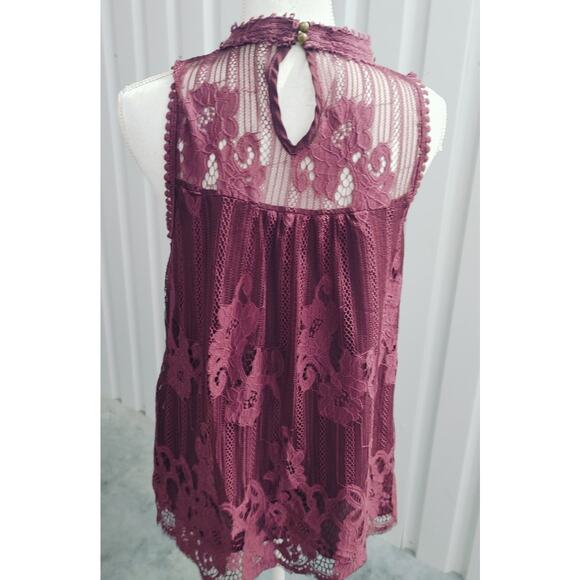 Altar'd State Top Blouse Sleeveless Lace Overlay Purple Small - Picture 3 of 5